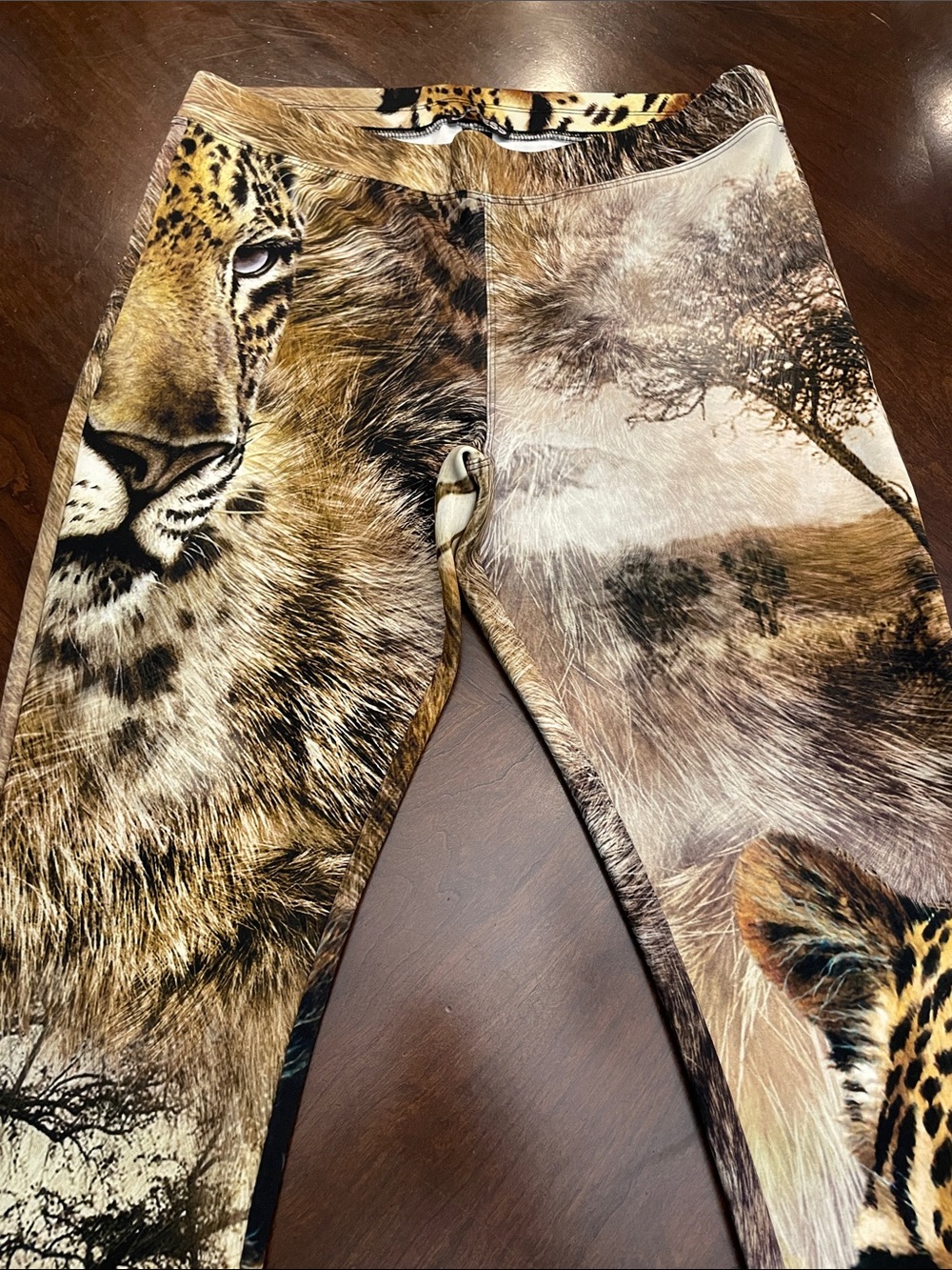 Express Leopard Face Print Leggings in Yellow, Brown, Black - Picture 3 of 16